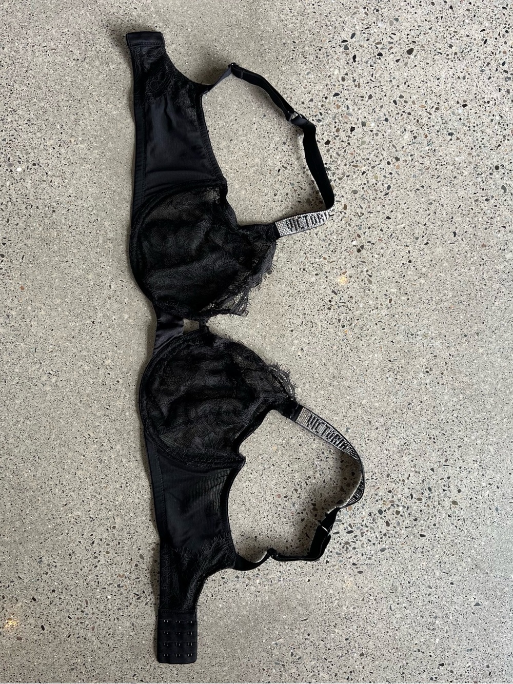 Victoria's Secret Sheer Black Lace Underwire Bra with Logo Straps